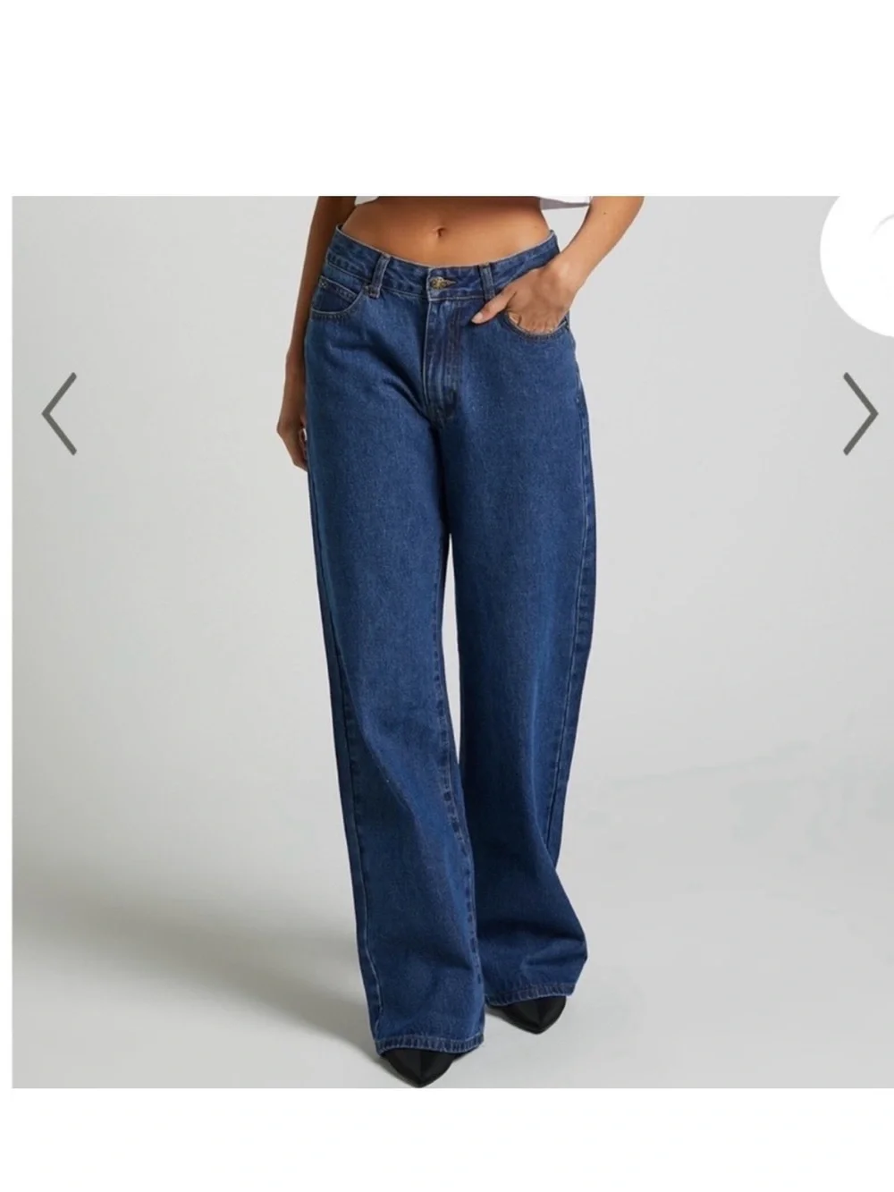 Lioness High Rise Wide Leg Jeans Dark Wash 100% Cotton Size S.
